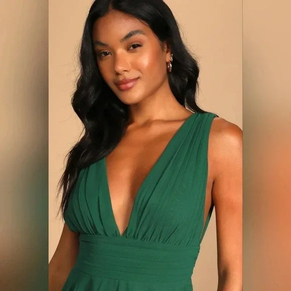 Lulus Amazing Evening Hunter Green Tiered Maxi Dress Size M Wedding Party Formal - Picture 4 of 10